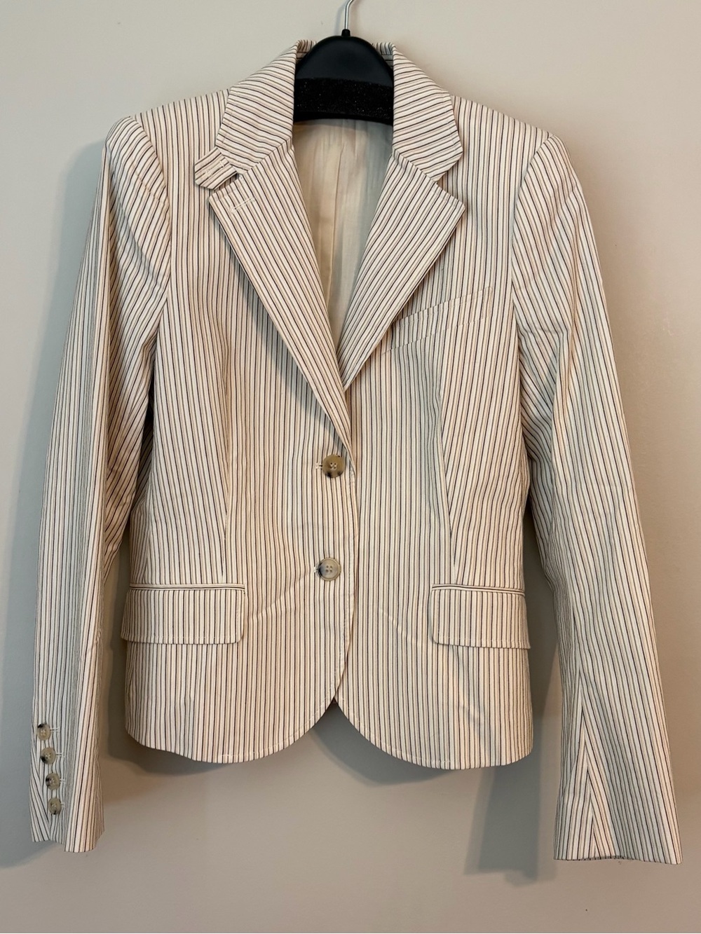Theory Cream Two- Button Pinstripe Blazer, Size 10